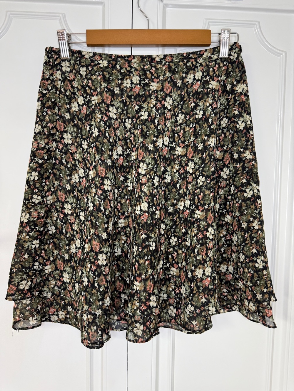 VTG Express Black Floral Skirt with Pink and Cream Blossoms